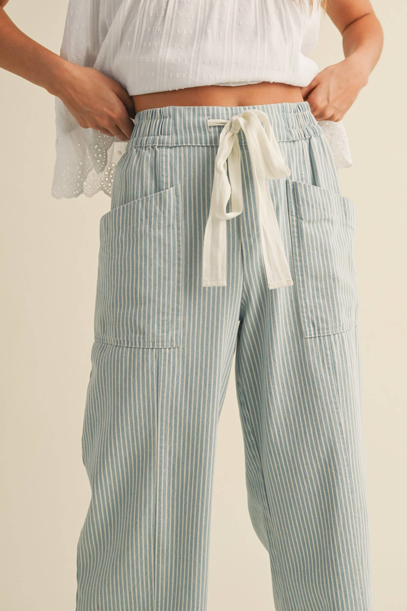 Cropped Pant- Striped Wide Leg