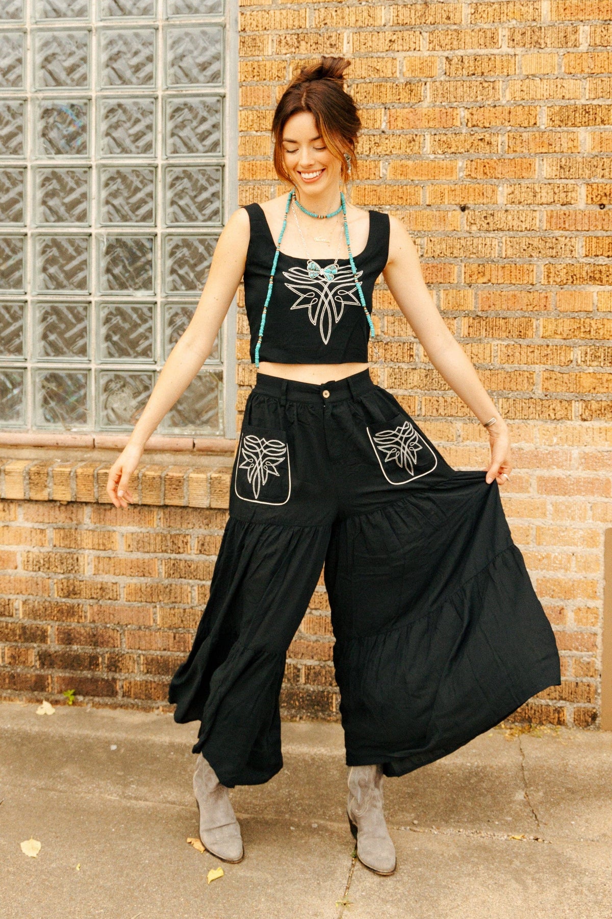 Set - Black Embroidered Top and Skirt