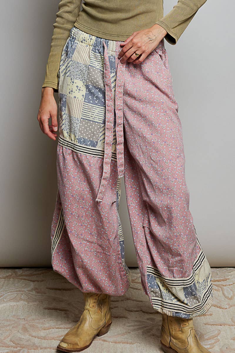 Pants - Printed Woven Contrast Band Trim Jogger