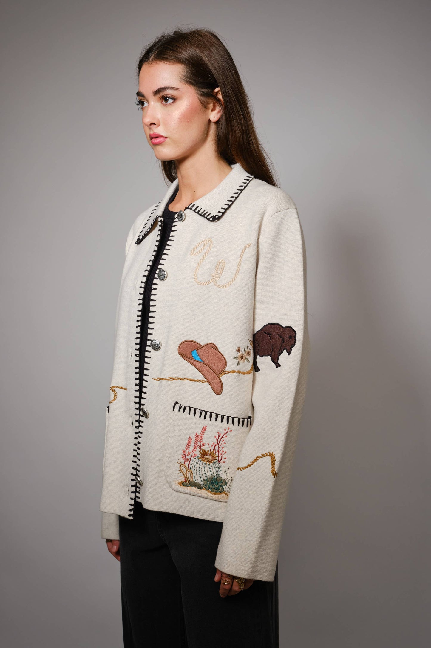 Sweater Jacket- Motif Wool Blend