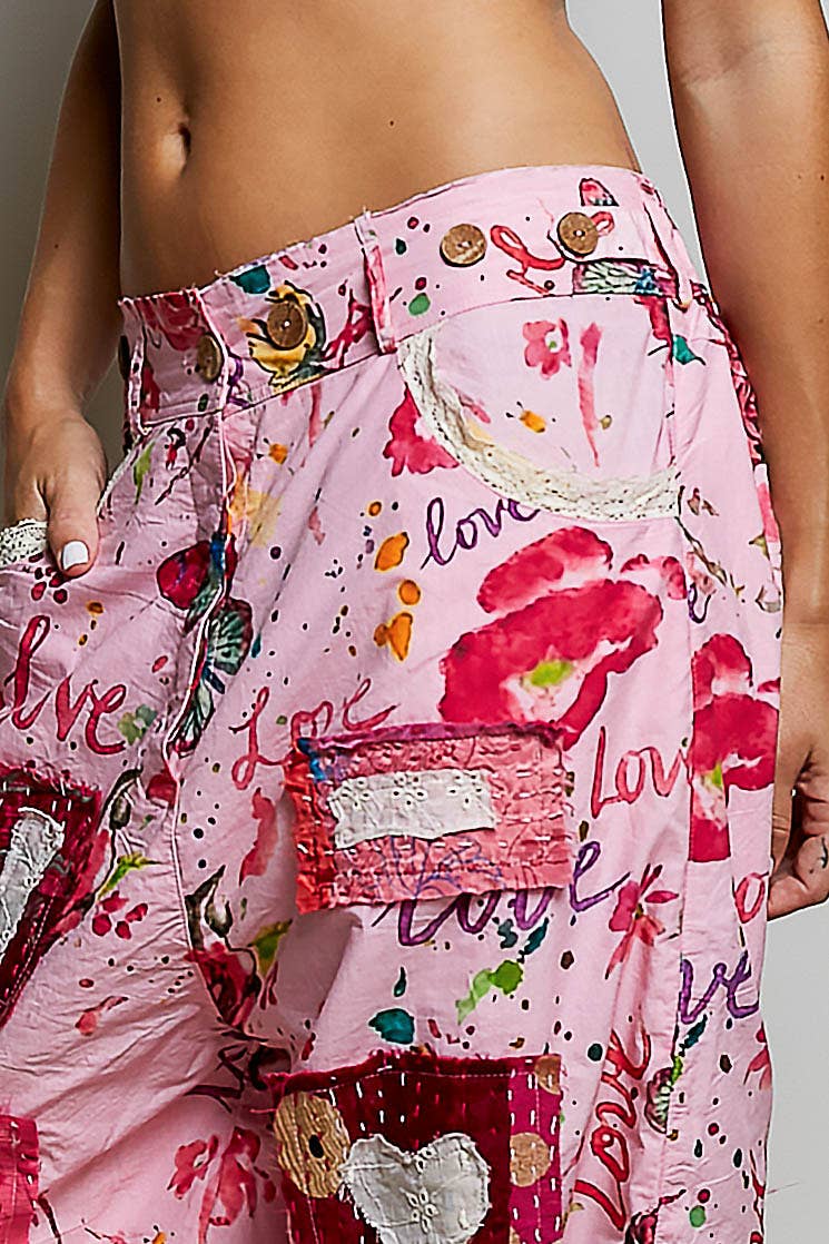 Pant- Heart Star Patch Elastic Waistband Lace Trim