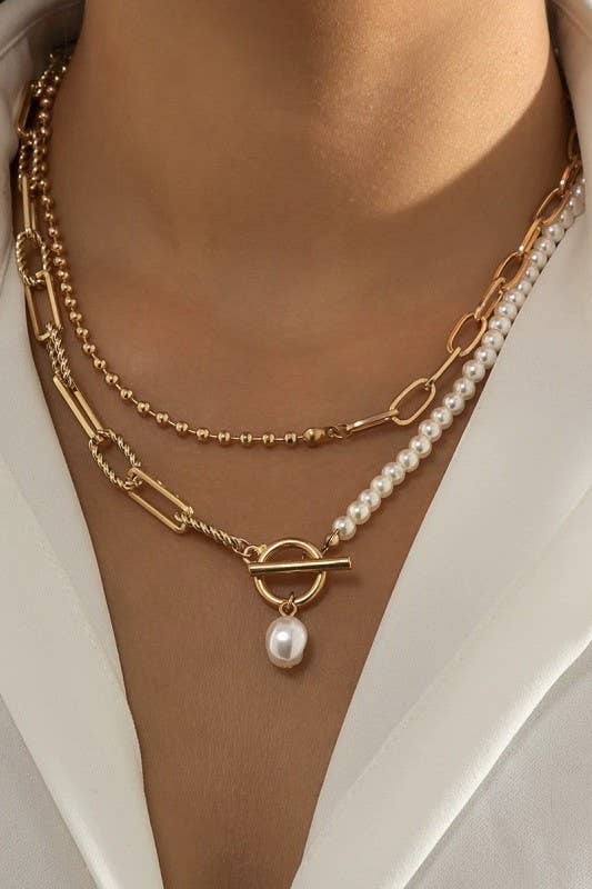 Necklace - PEARL MIX DOUBLE LAYER TOGGLE