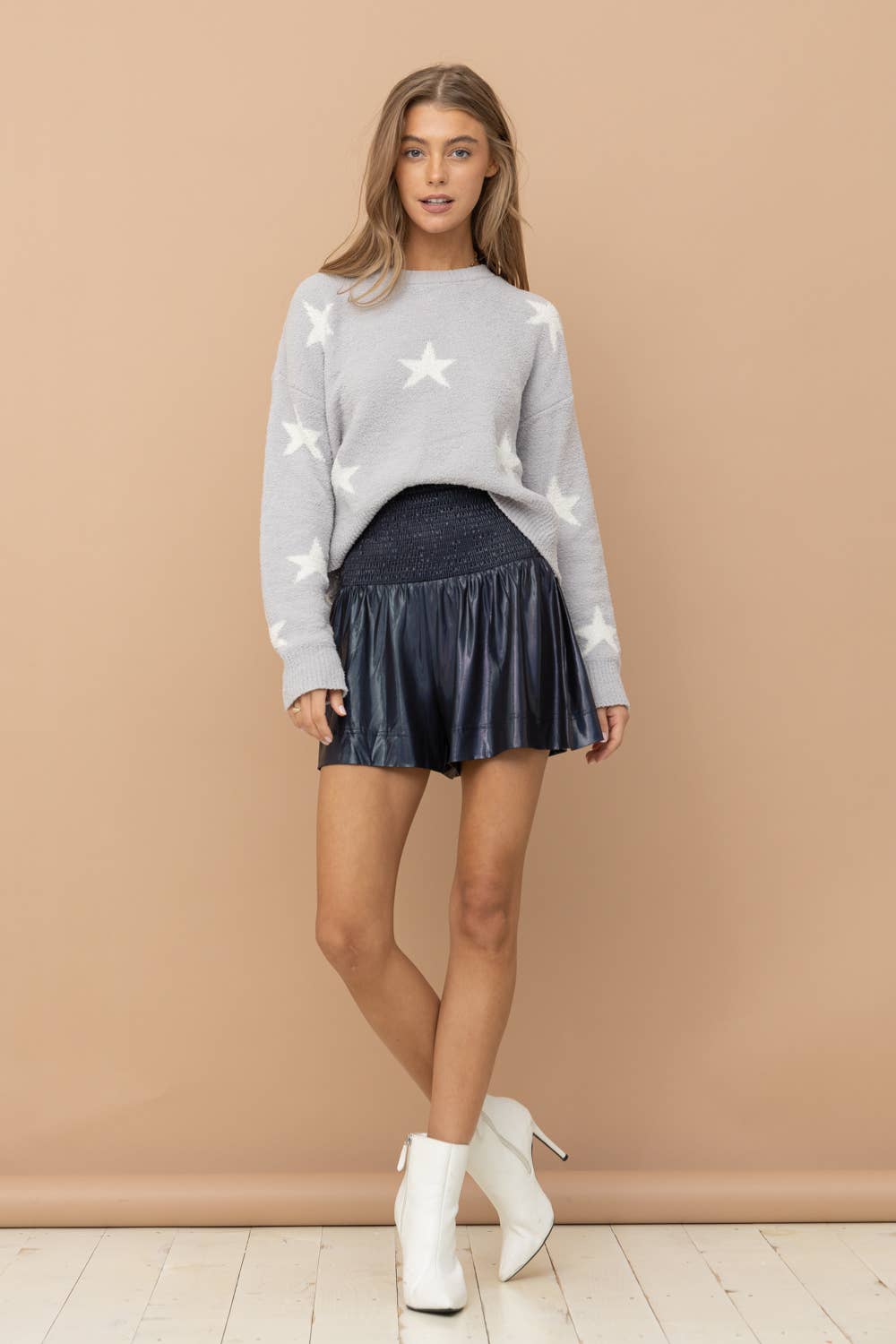 Smocked Waist Metallic Shorts