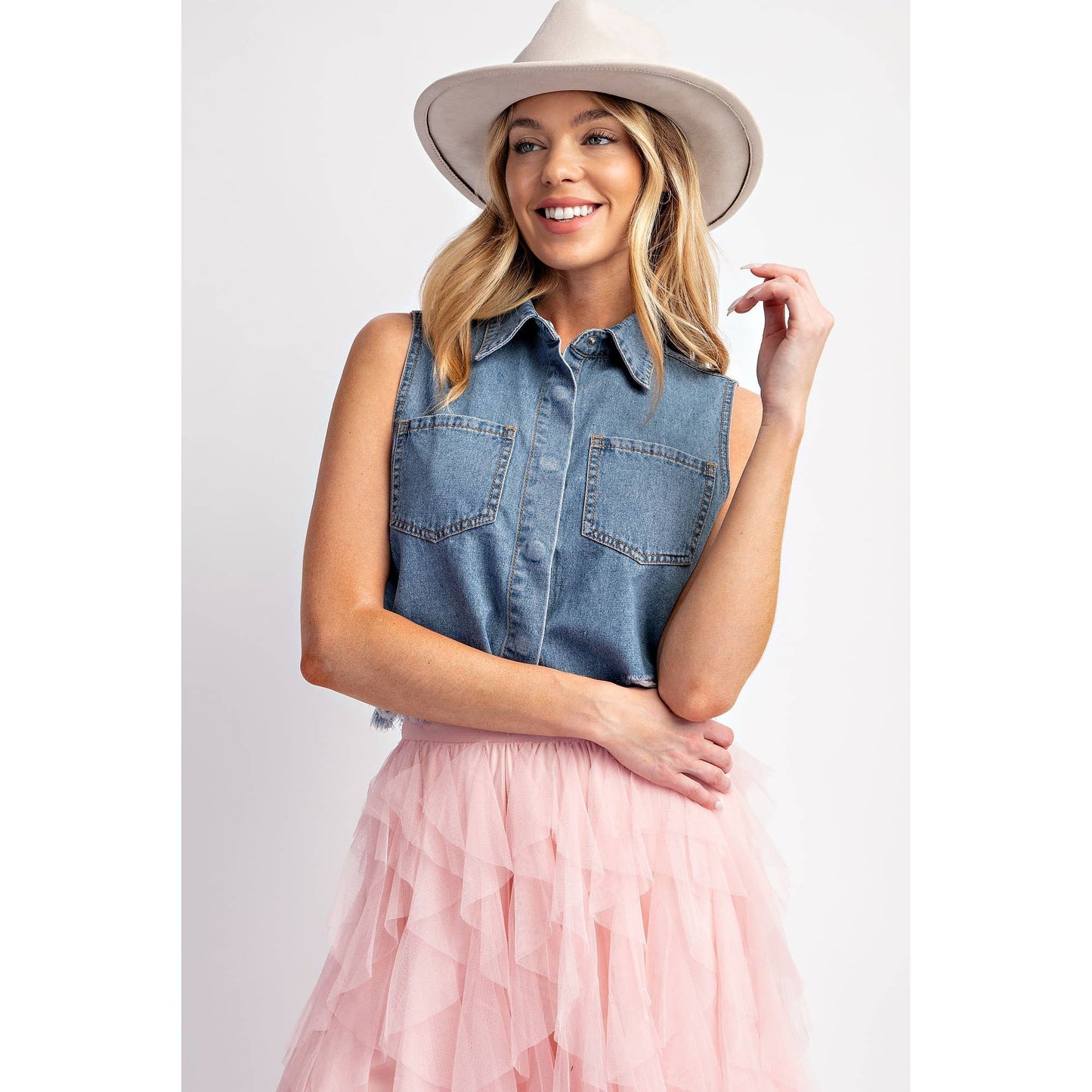 Top- Denim Washed Sleeveless