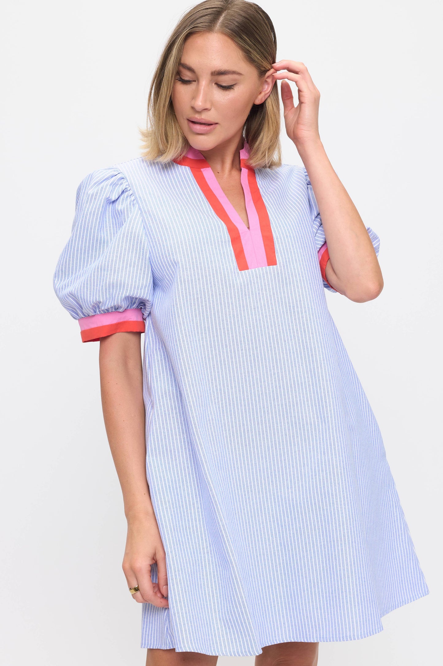 Dress- Striped with Colorful Collar