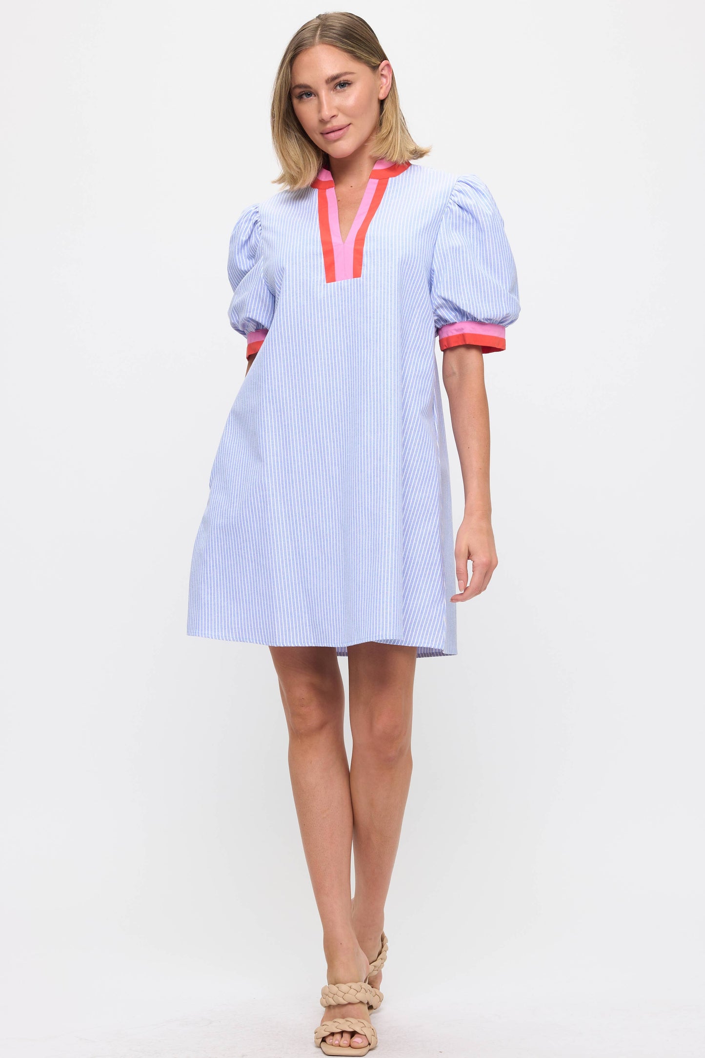 Dress- Striped with Colorful Collar