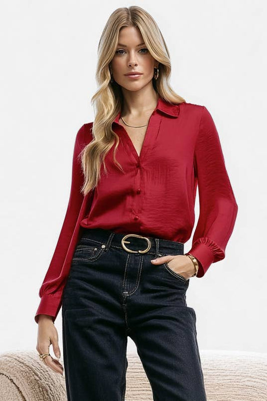 Blouse- Classic V-Neck Button Down