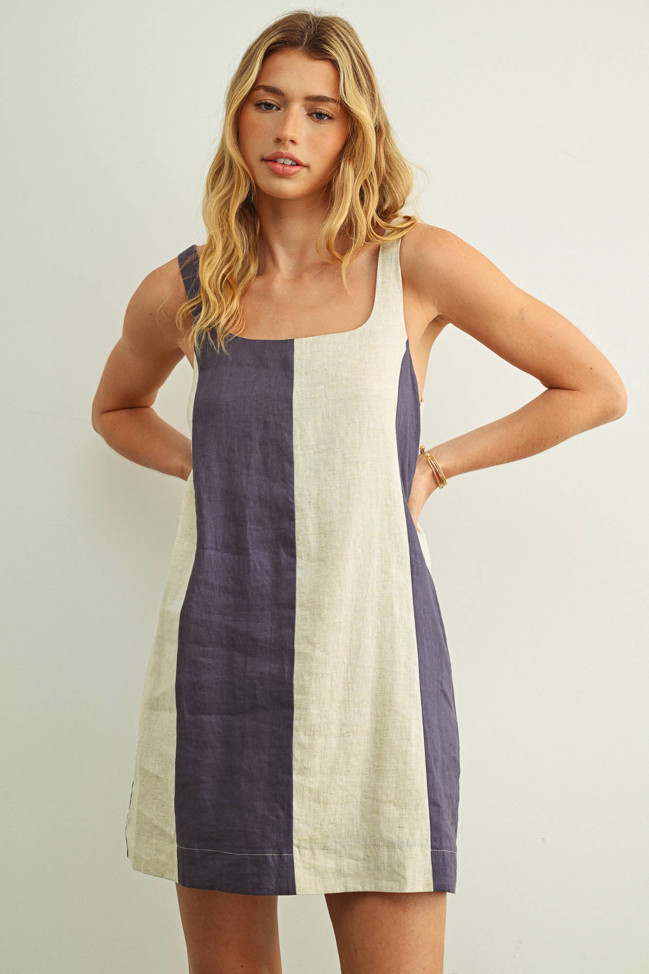 Dress- Color Block Linen Mini