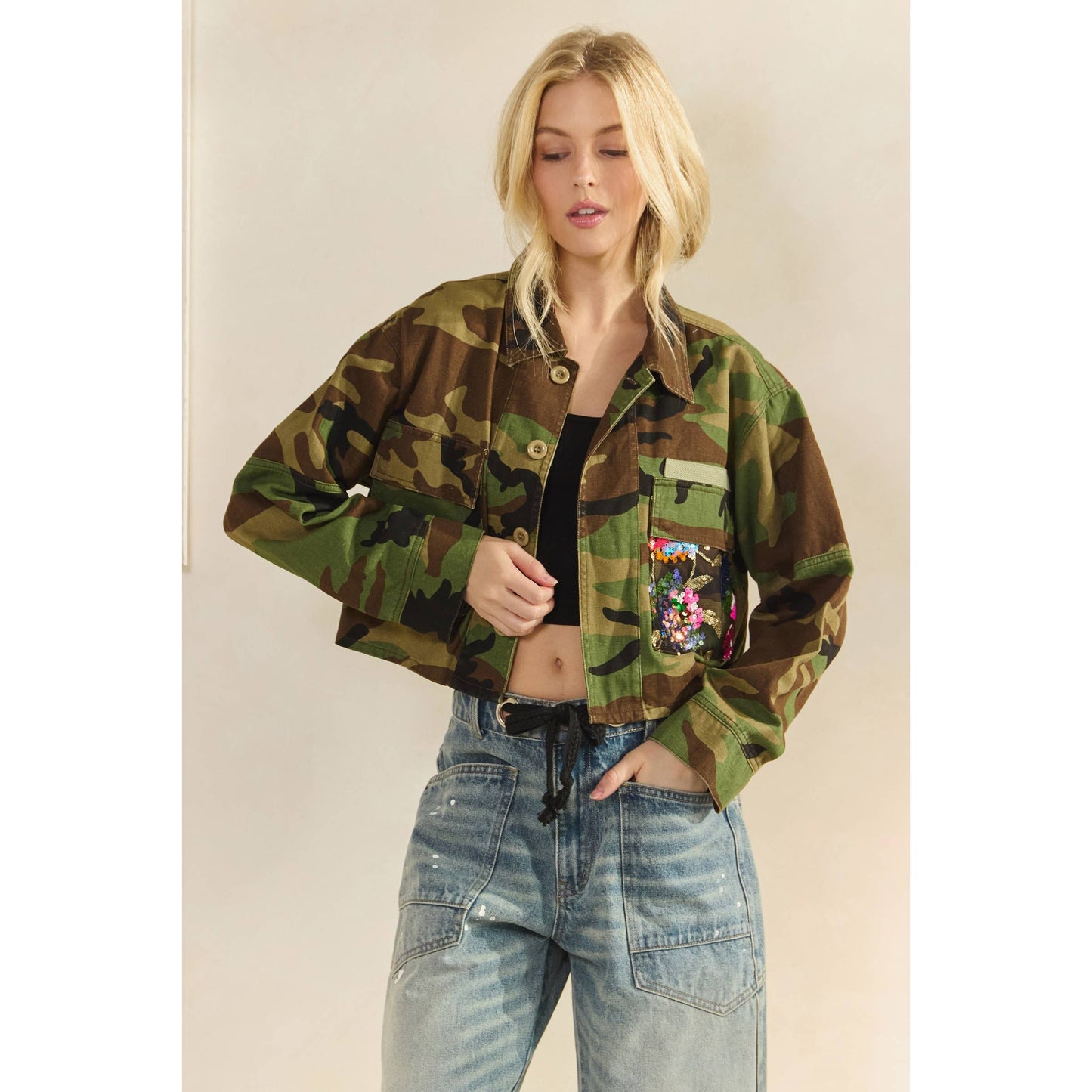 Jacket- Camo/Floral Patch