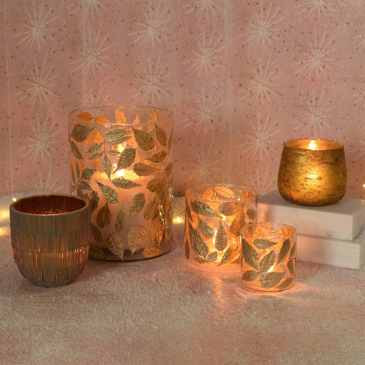 Enameled Gold Leaf Hurricane - Sm - Gold Leaves
