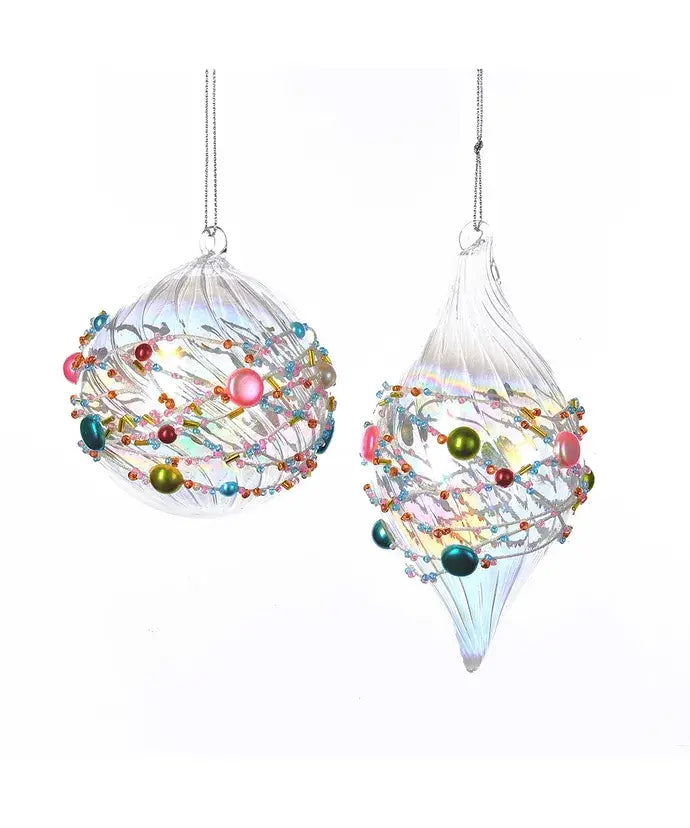 Ornament-GLASS BALL/FINIAL BEADED