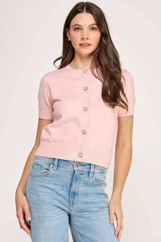 Cardigan- Pink Short Sleeve