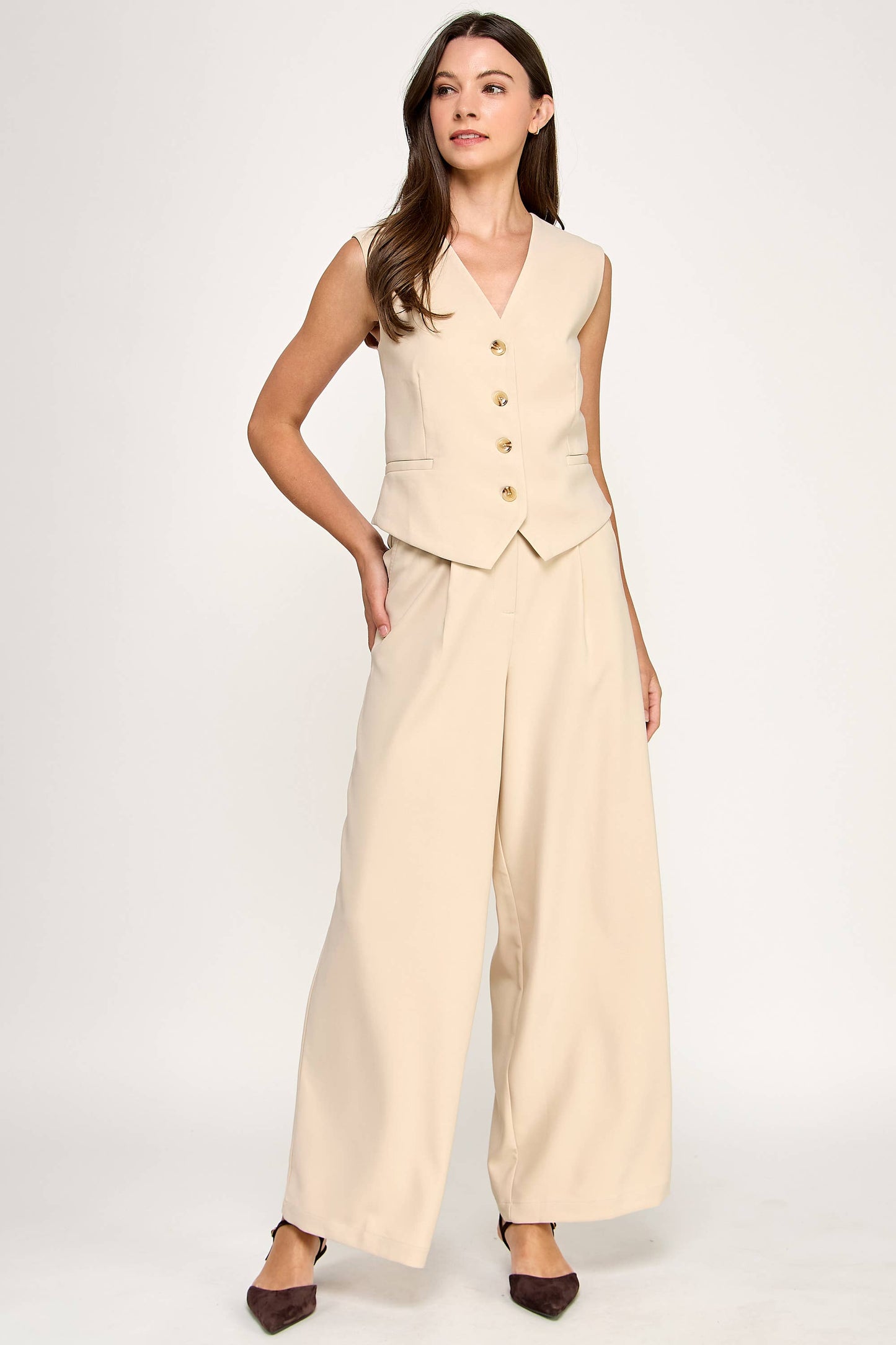 TAILORED VEST-TAUPE
