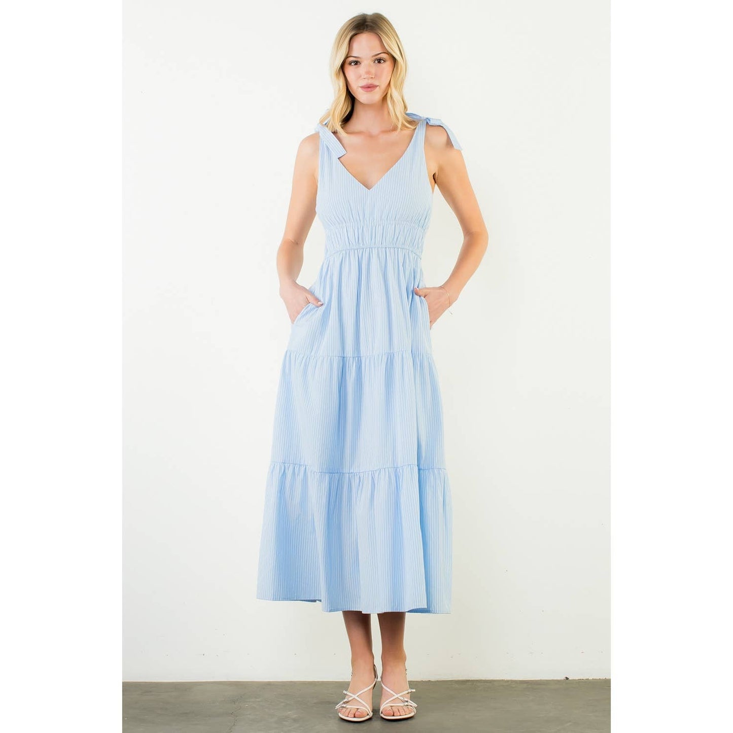 Dress - Tie Strap Striped Tiered Maxi