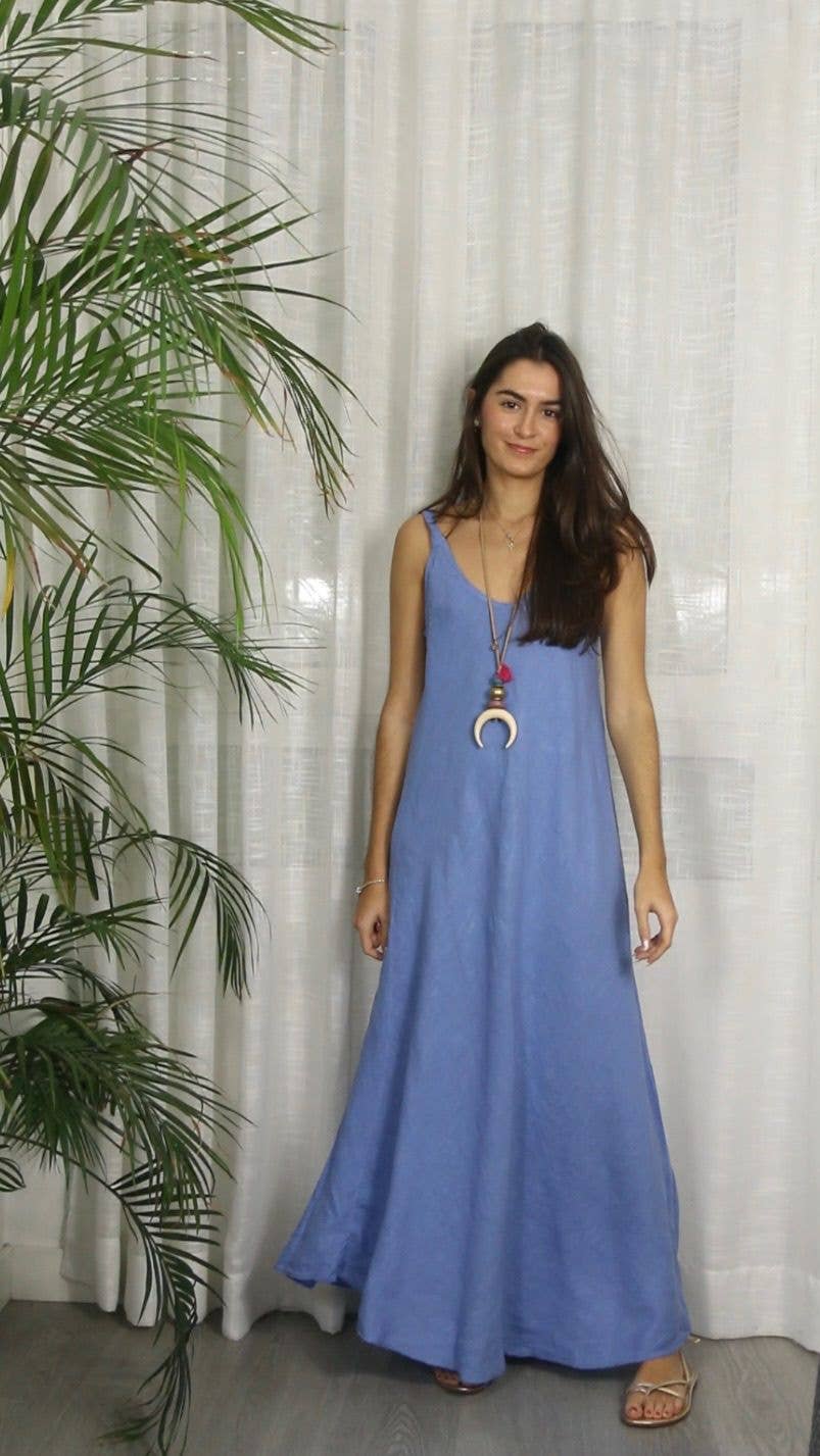 V-Neck Linen Spaghetti Strap Dress