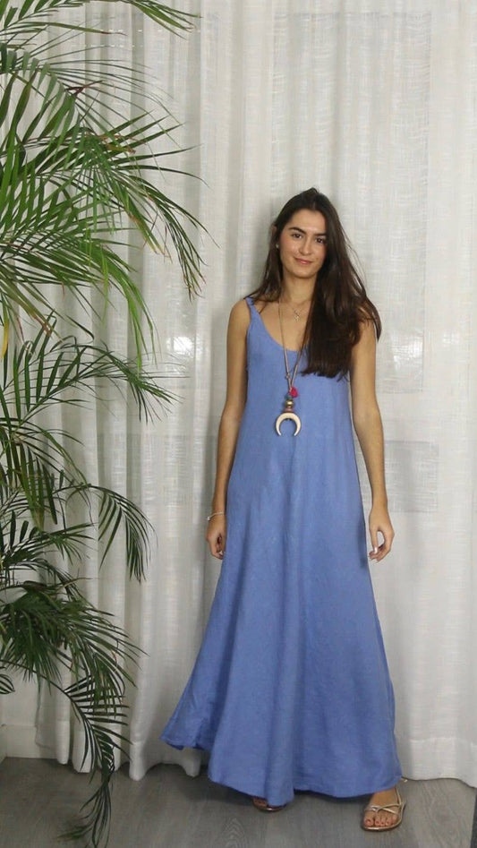 V-Neck Linen Spaghetti Strap Dress