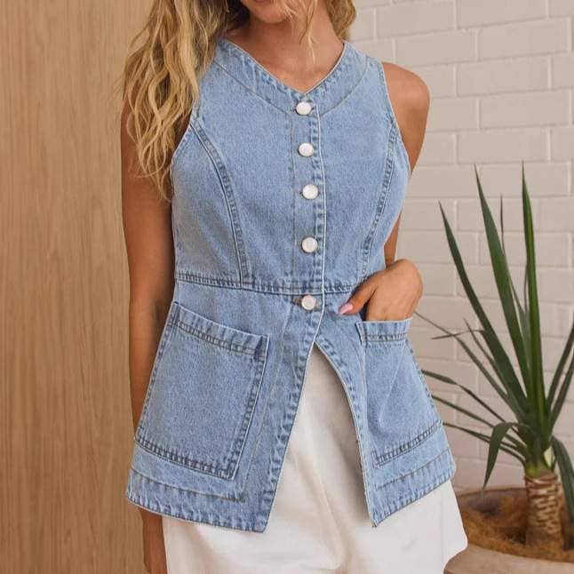 Vest-Denim with Pearl Snap Buttons