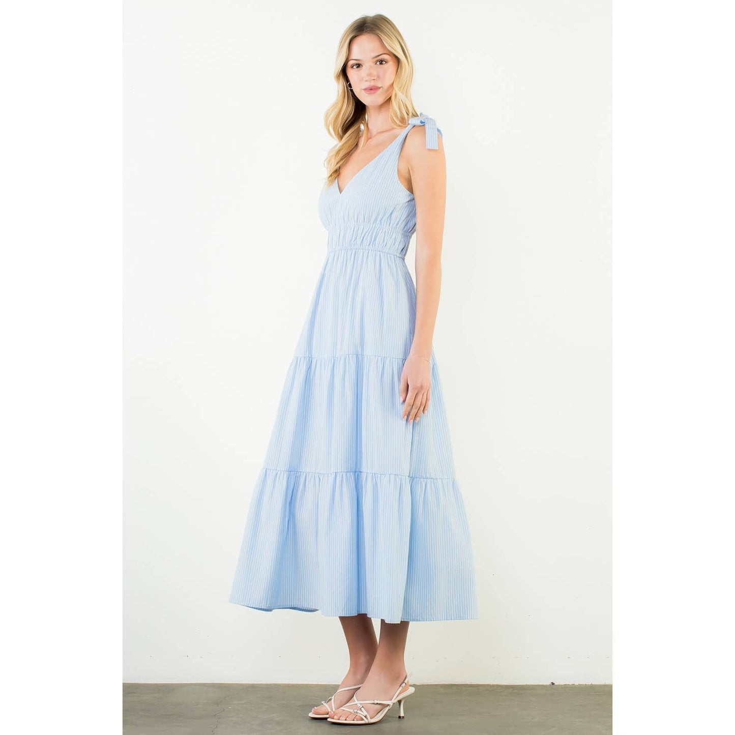 Dress - Tie Strap Striped Tiered Maxi