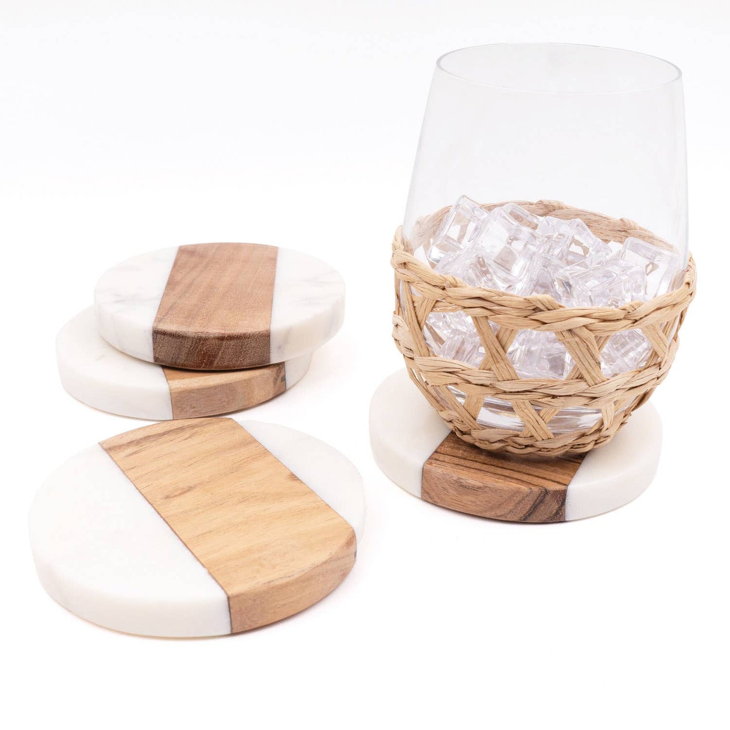 Coaster Set - Marble & Wood Round