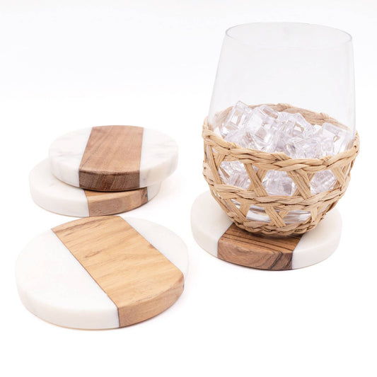 Coaster Set - Marble & Wood Round