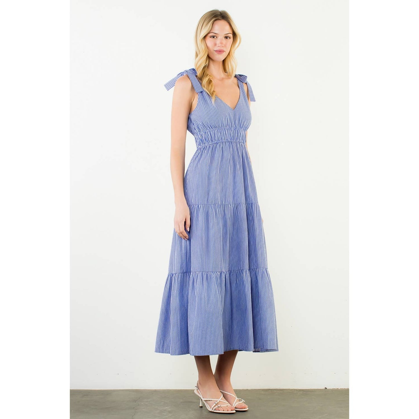 Dress - Tie Strap Striped Tiered Maxi