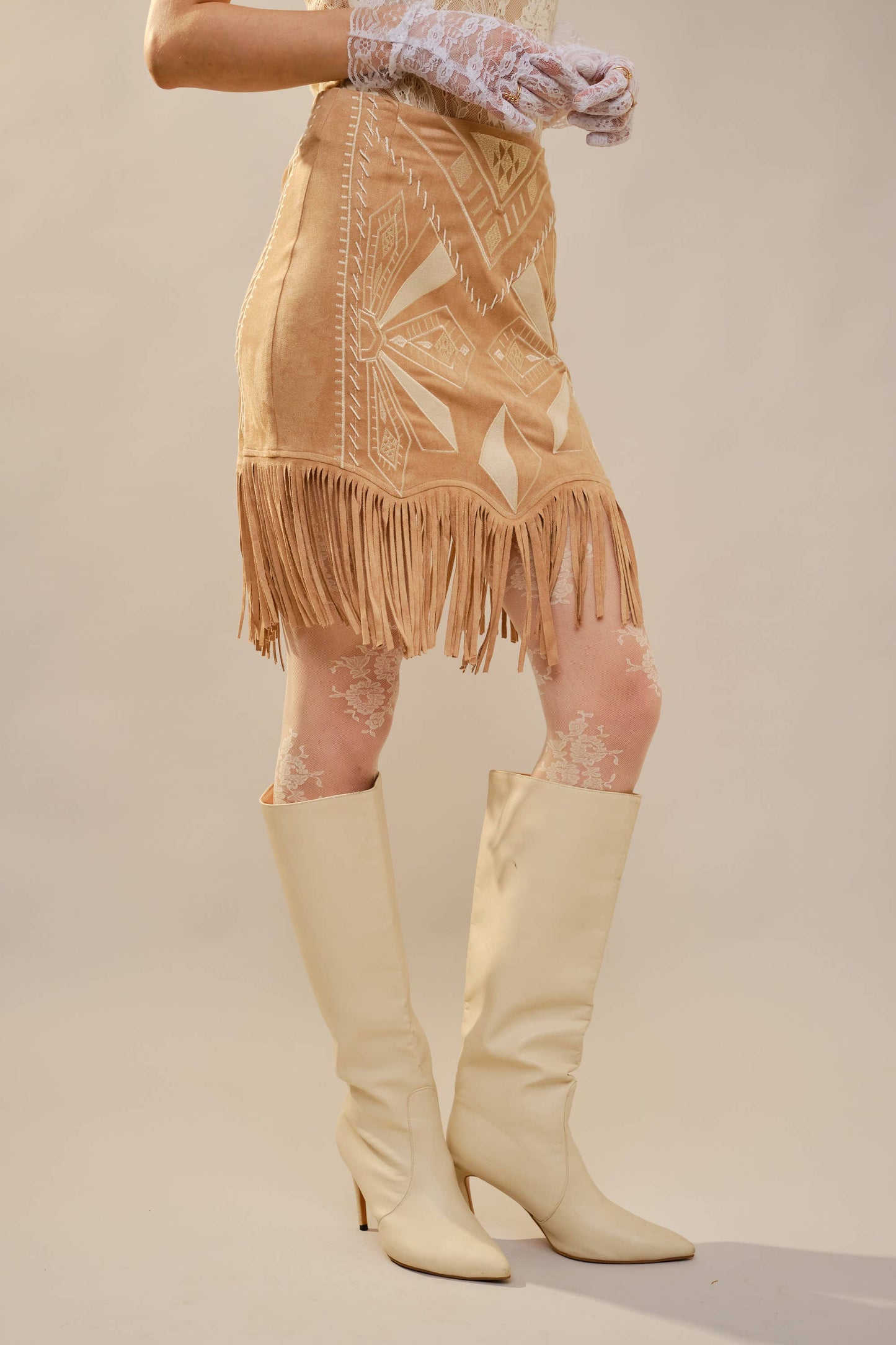 Skirt - Western Embroidered Fringe Laser Cut