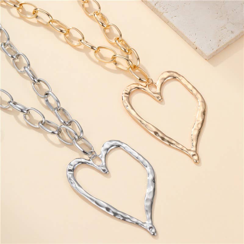 Necklace - Statement Hammered Open Heart