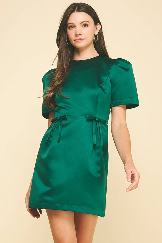 Dress - Green Ribbon Detail Mini Dress
