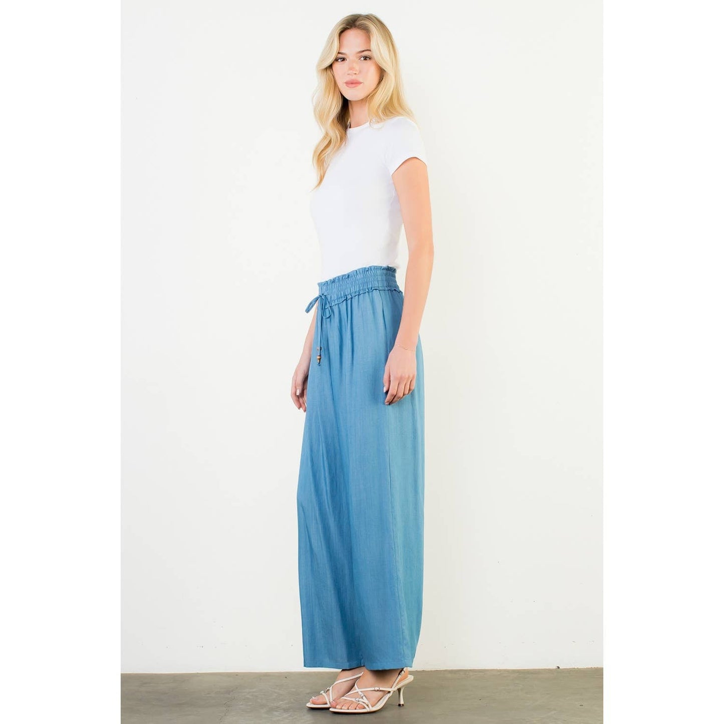 Pants - Elastic Waist Drawstring Chambray