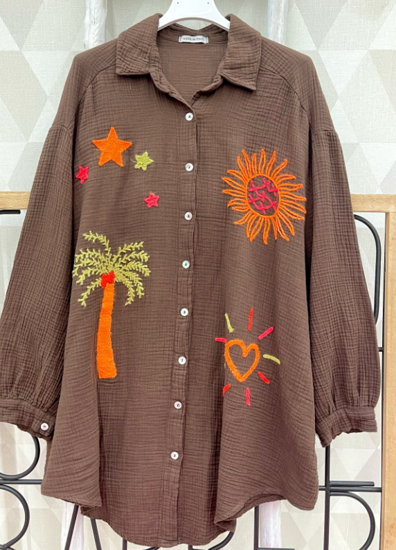 Shirt- Choco Palm & Sun Oversized