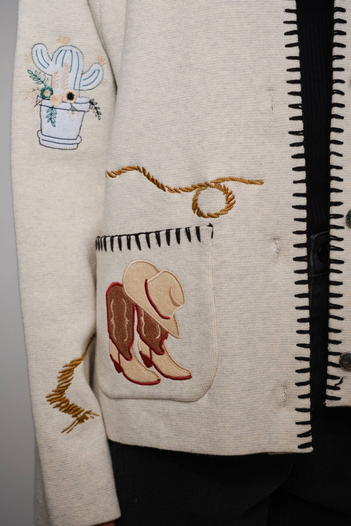 Sweater Jacket- Motif Wool Blend