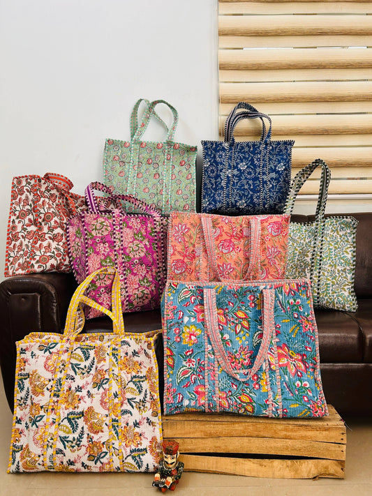 Tote Bag- Handmade Indian Cotton Quilted