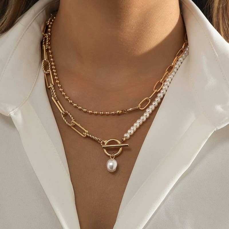 Necklace - PEARL MIX DOUBLE LAYER TOGGLE