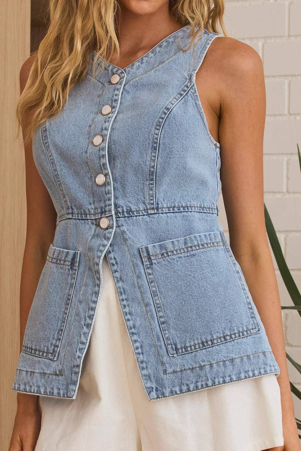 Vest-Denim with Pearl Snap Buttons