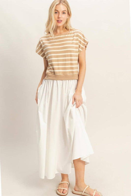 Dress - Striped Short Sleeve Midi
