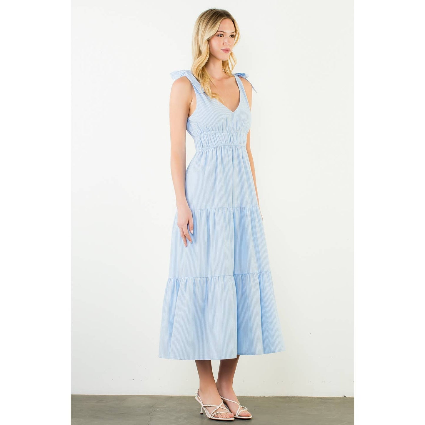 Dress - Tie Strap Striped Tiered Maxi