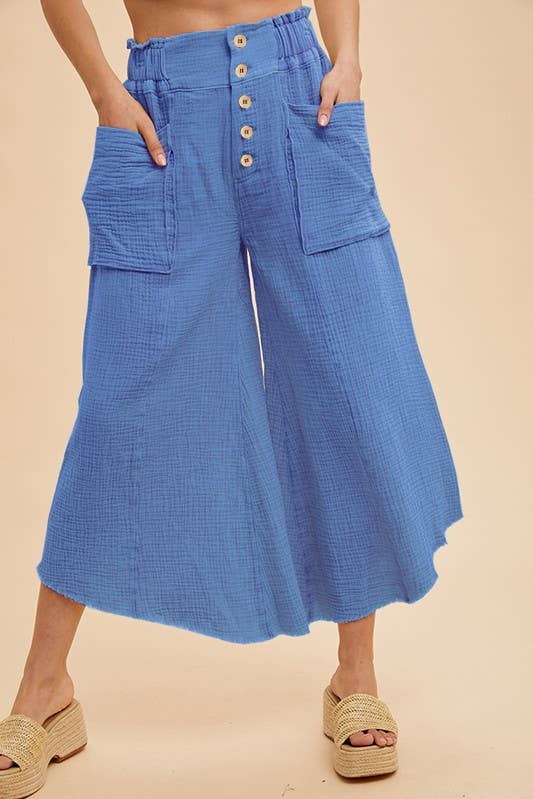 Pants - Mineral Washed Fray Hem Linen Cotton Wide