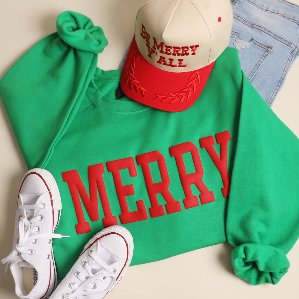 Sweatshirt - Merry, Puff Letters