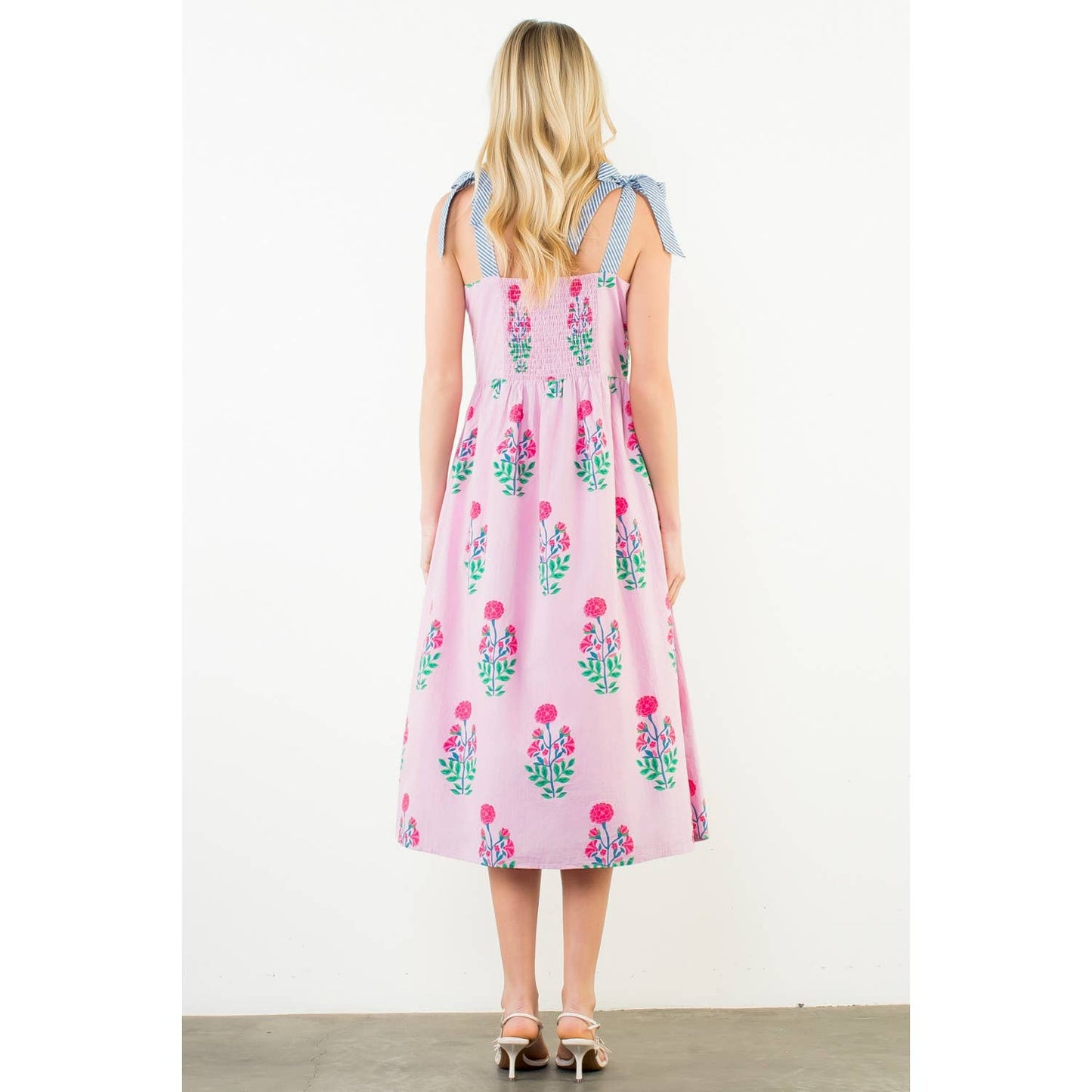 Dress - Tie Strap Floral Pattern Midi