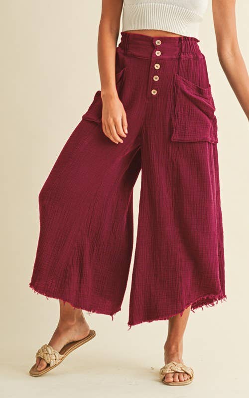Pants - Mineral Washed Fray Hem Linen Cotton Wide