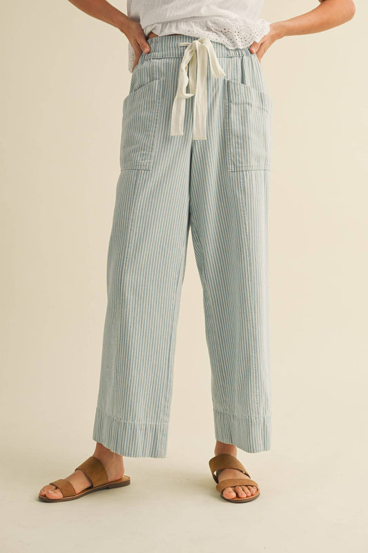 Cropped Pant- Striped Wide Leg