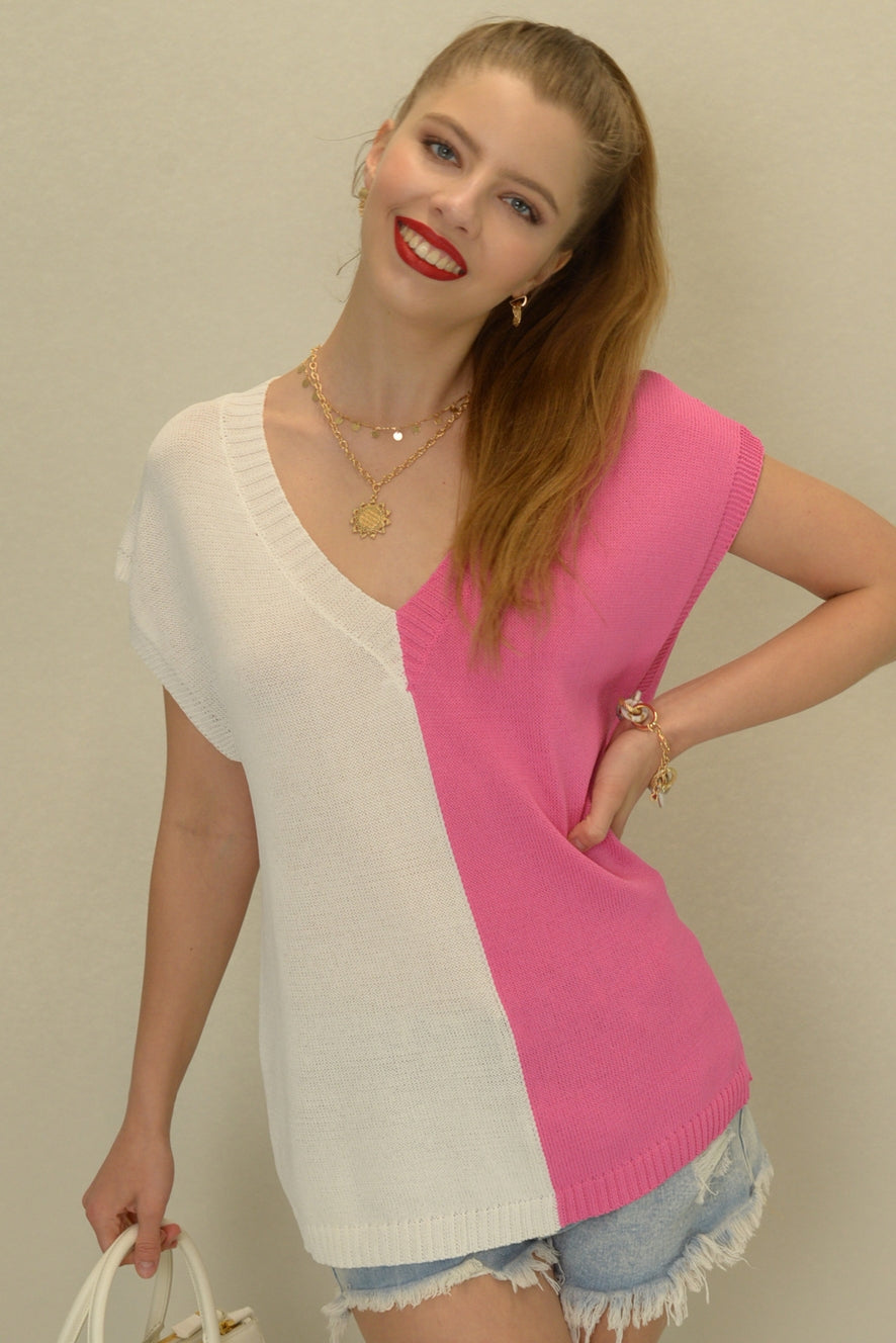 Color Block Pink Sweater
