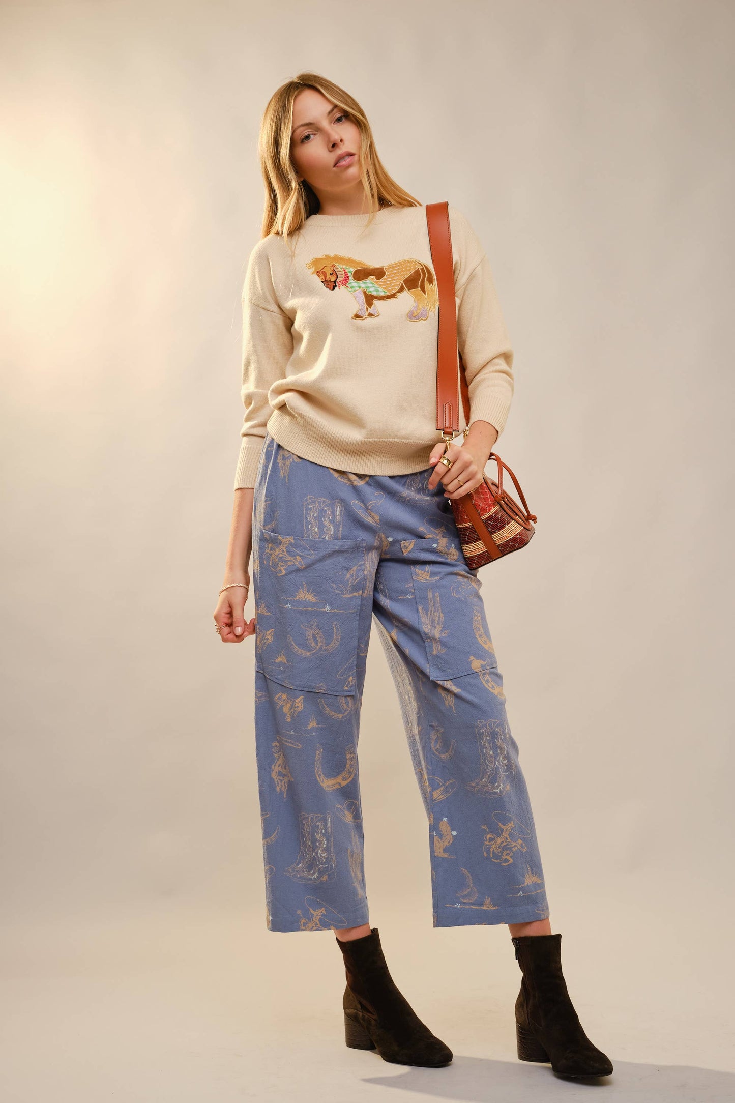 Pant- Western Motif Wide Leg