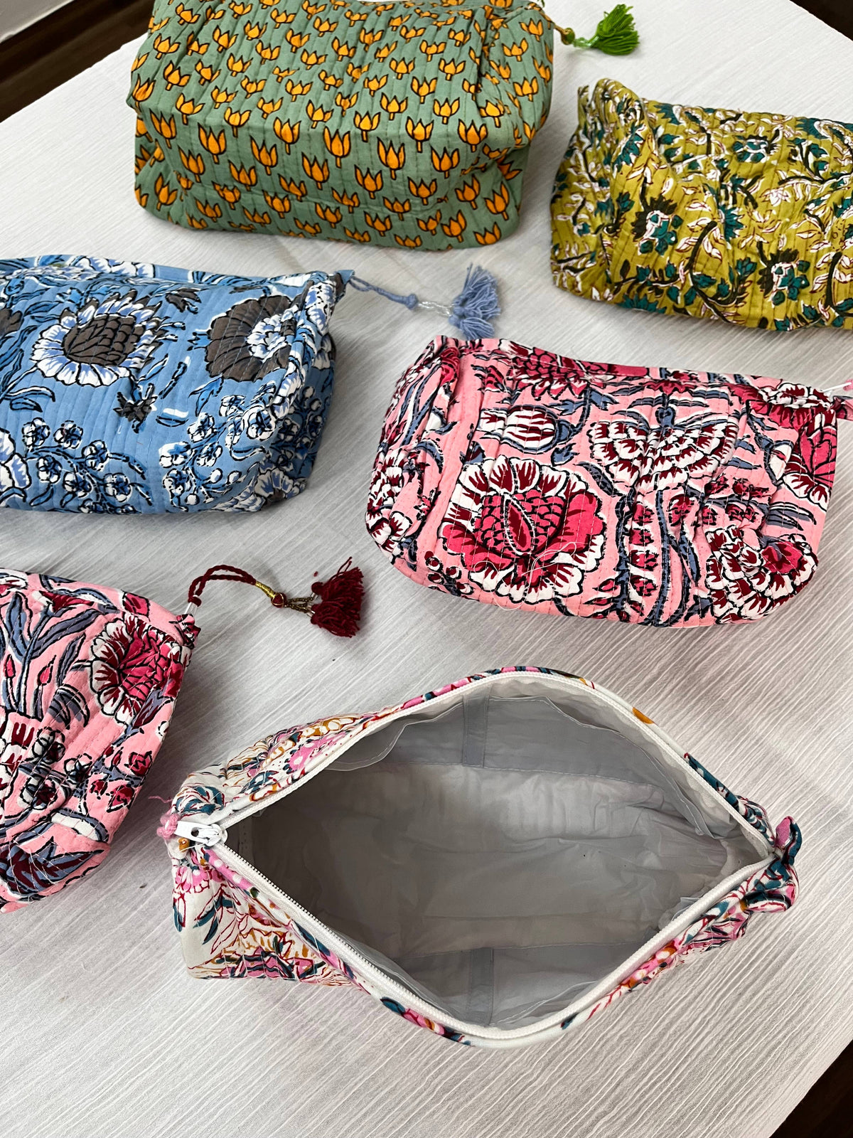 Cosmetic Bag- Assorted Block Printed Cotton