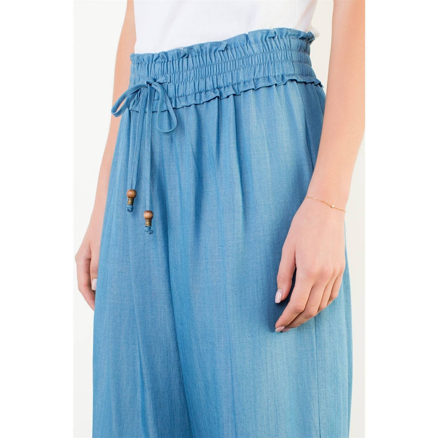 Pants - Elastic Waist Drawstring Chambray