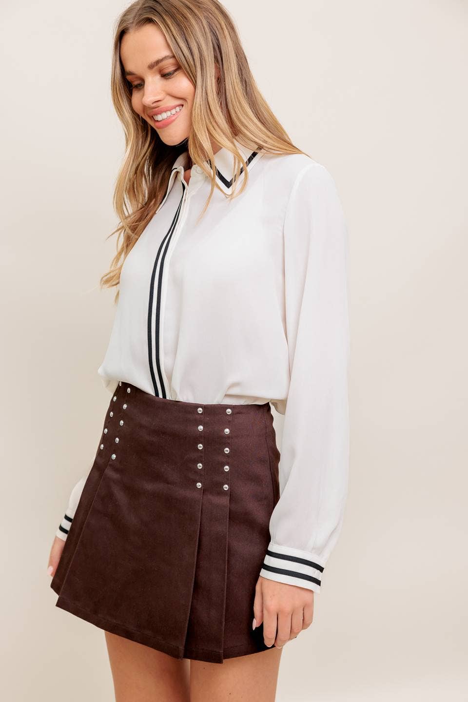 Shirt - Dress Black and White Piping