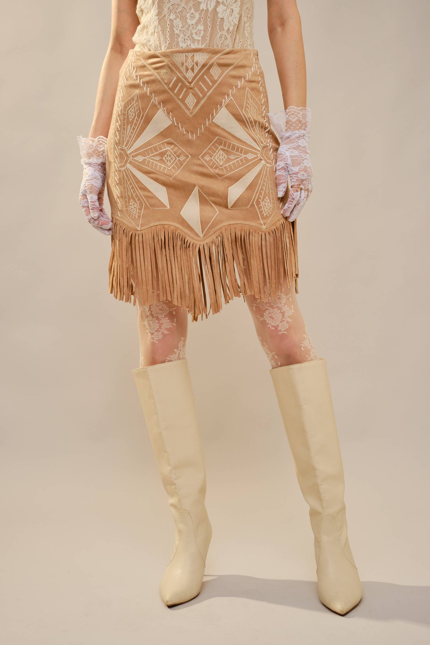 Skirt - Western Embroidered Fringe Laser Cut