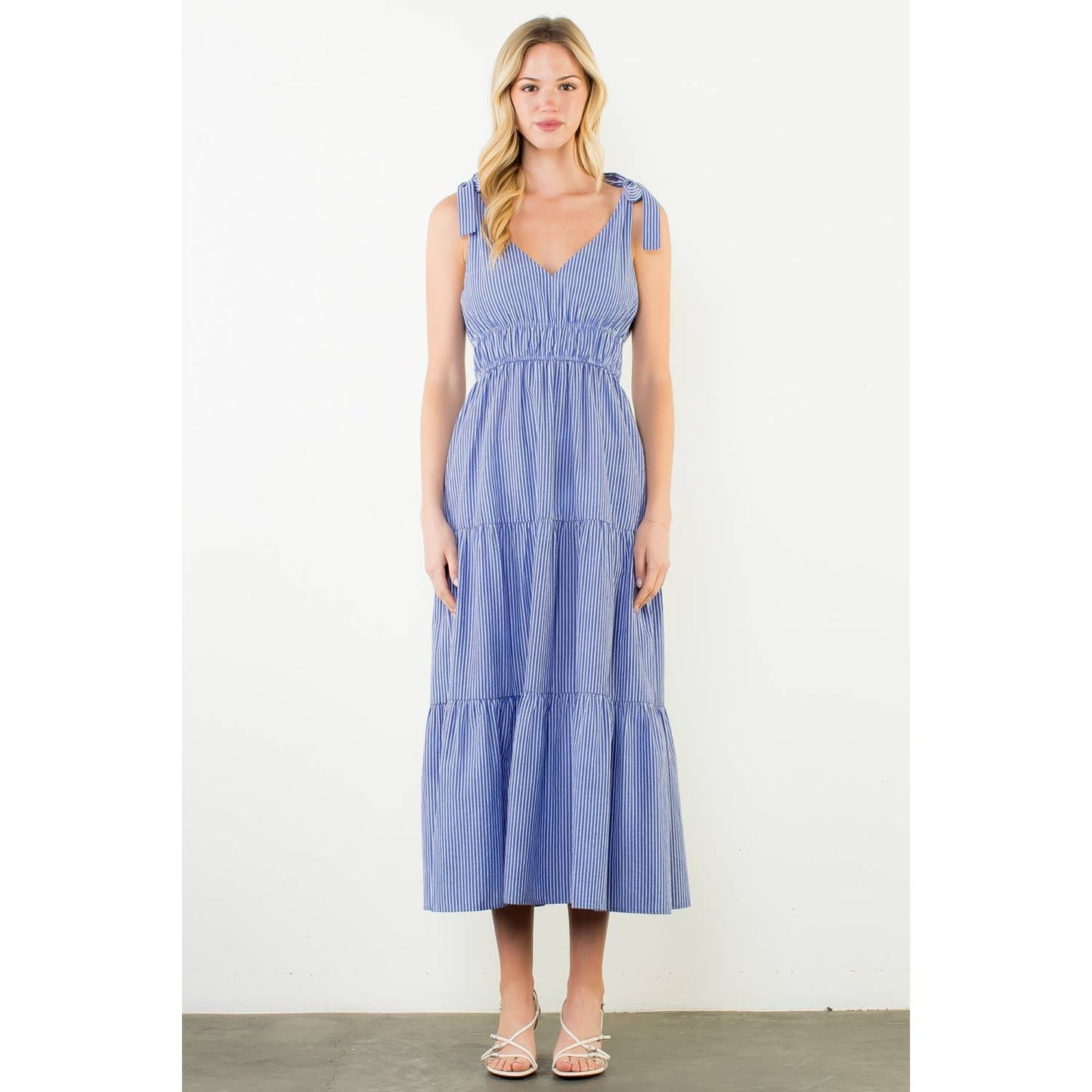 Dress - Tie Strap Striped Tiered Maxi