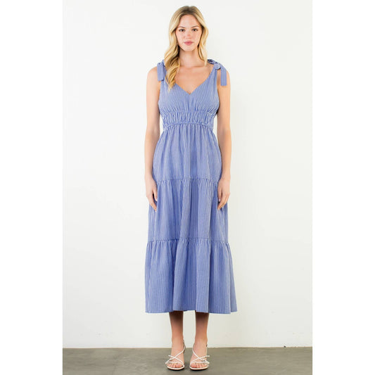 Dress - Tie Strap Striped Tiered Maxi