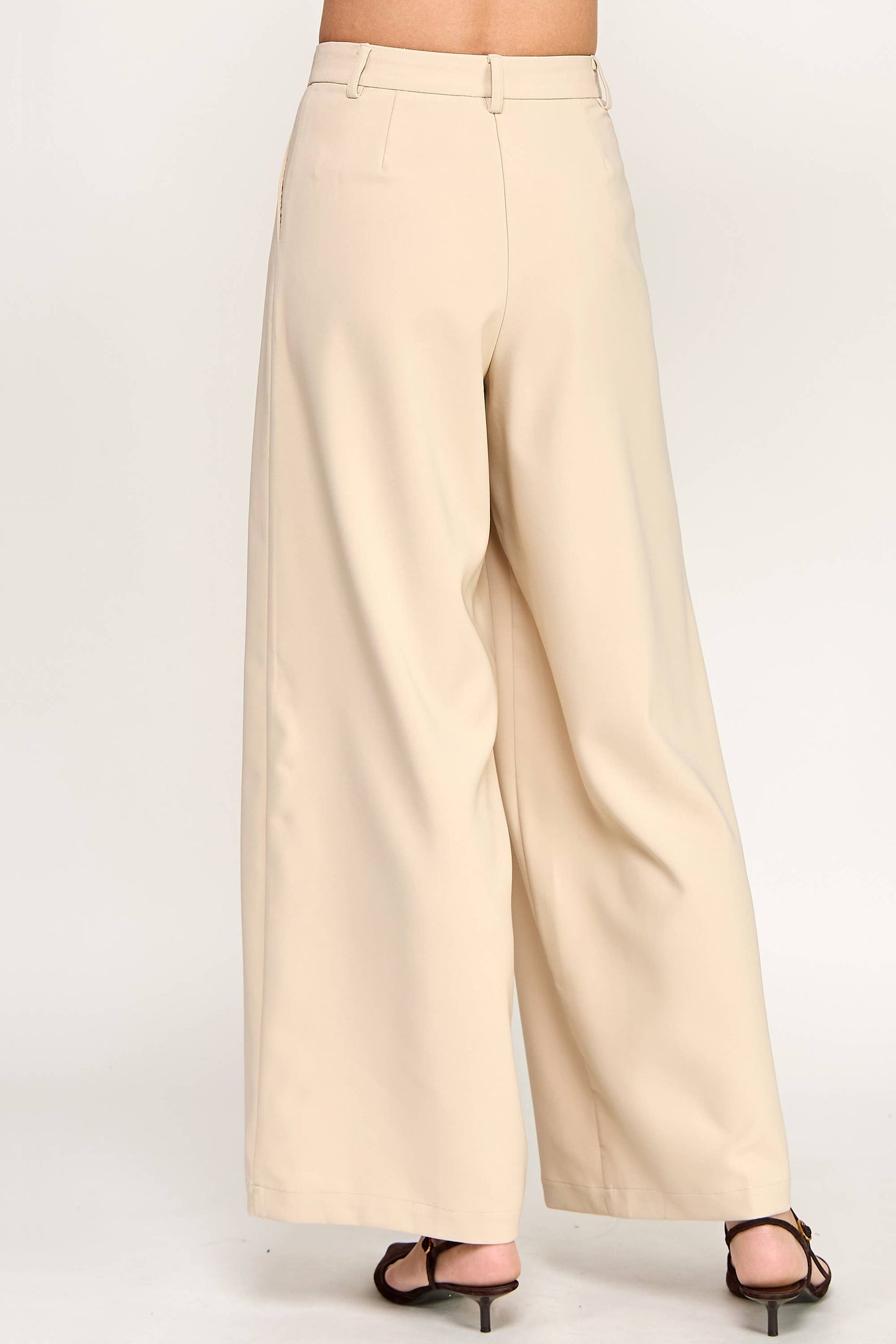 TAILORED WIDE LEG TROUSERS-TAUPE